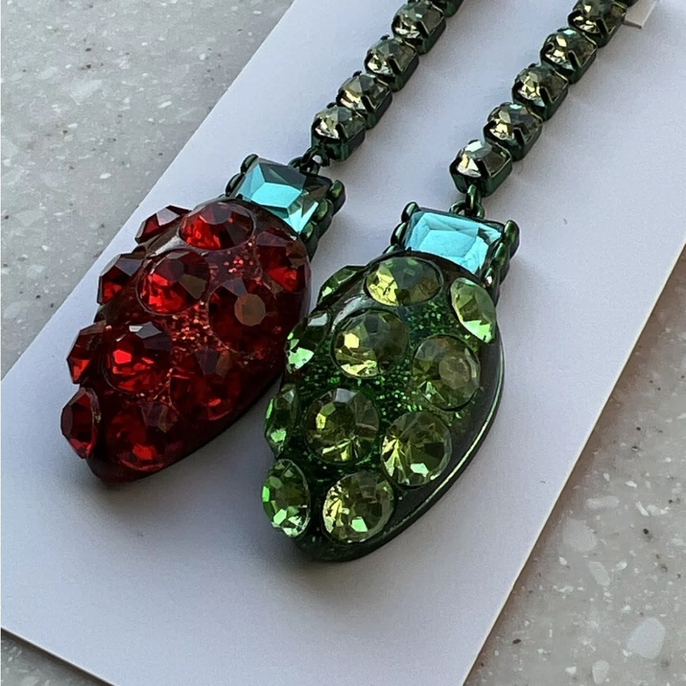 Betsey Johnson Christmas Bulbs Green/Red. Dangling Earrings with Plenty Sparkle